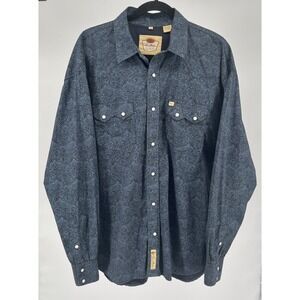 Larry Mahan Cowboy Western Shirt Mens 2XL Midnight Blue Paisley Print Pearl Snap